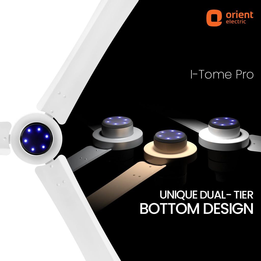 Orient Electric Uniquely Designed I Tome Pro 1200 mm BLDC Ceiling Fan with Remote | LED Indicator Lights, BEE 5 Star Rated Energy Efficient Fan | High Air Delivery, 3 Years Warranty by Orient - White