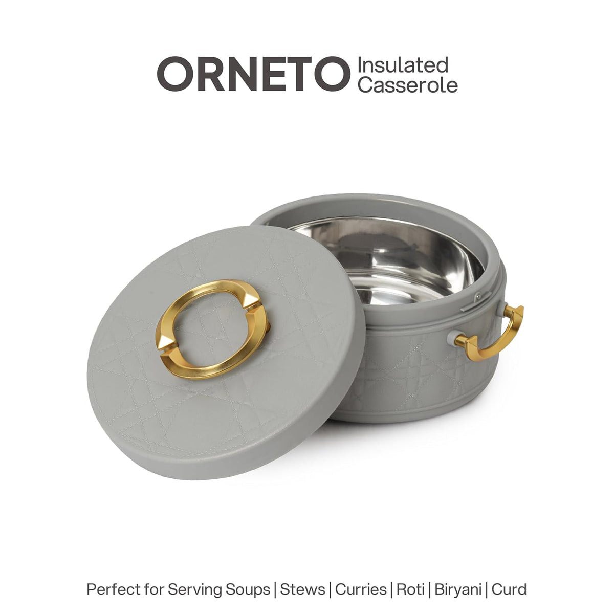 CELLO Ornetto 2000 Insulated Steel Casserole Hot Box for Kitchen 2000 ml Grey |