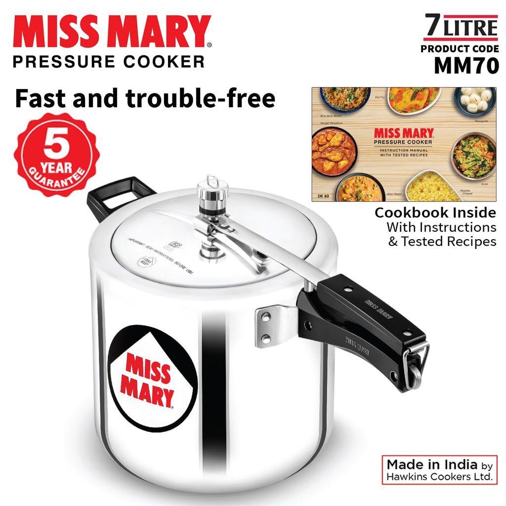 Hawkins Aluminium 7 Litre Miss Mary Pressure Cooker, Inner Lid Cooker, Silver (Mm70)