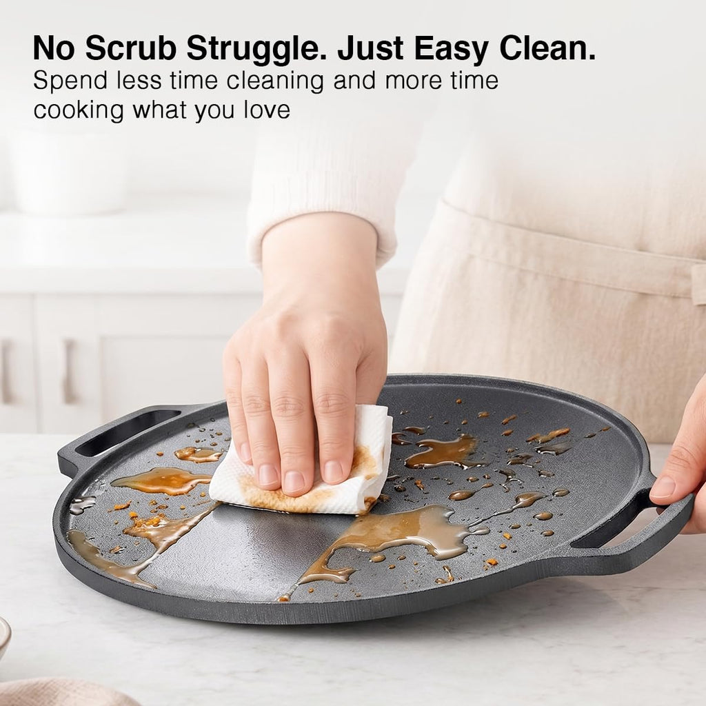 Prestige Neocast Flo Smooth Finish Cast Iron Dosa Tawa 30cm Black|Works On Gas & Induction|