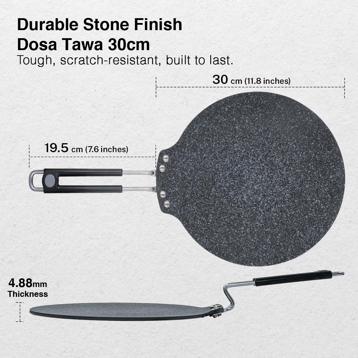Prestige Durastone Hard Anodised Non-Stick Dosa Tawa 30cm|6 Layers Extra Durable Stone Coating|