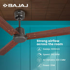 Bajaj Classico Sleek Wood 5S 1200mm Ceiling Fan with Remote | BEE 5 Star Rated Energy Efficient |