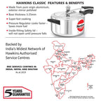 Hawkins Classic 4 Litre Pressure Cooker | Straight Body | Gas Compatible | Ideal for 4–6 persons | ISI Certified | 5 Year Guarantee | Silver (CL40)