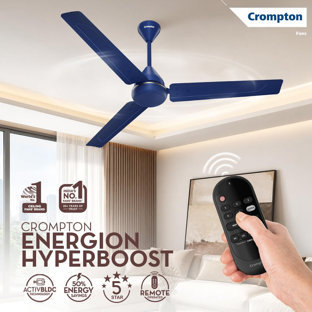 Crompton Energion Hyperboost 1200mm BLDC Ceiling Fan | Point Anywhere Remote Control | BEE 5 Star Rated Energy Efficient | Superior Air Delivery | 2 Year...