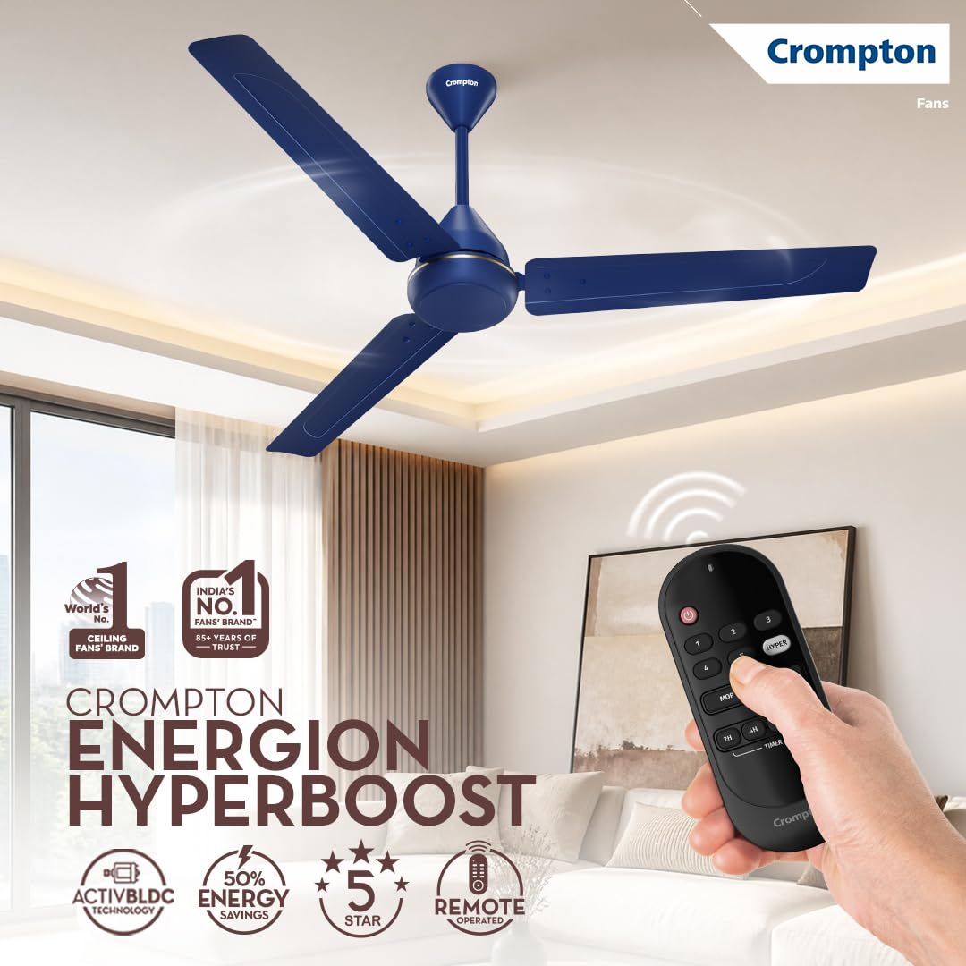 Crompton Energion Hyperboost 1200mm BLDC Ceiling Fan | Point Anywhere Remote Control | BEE 5 Star Rated Energy Efficient | Superior Air Delivery | 2 Year...