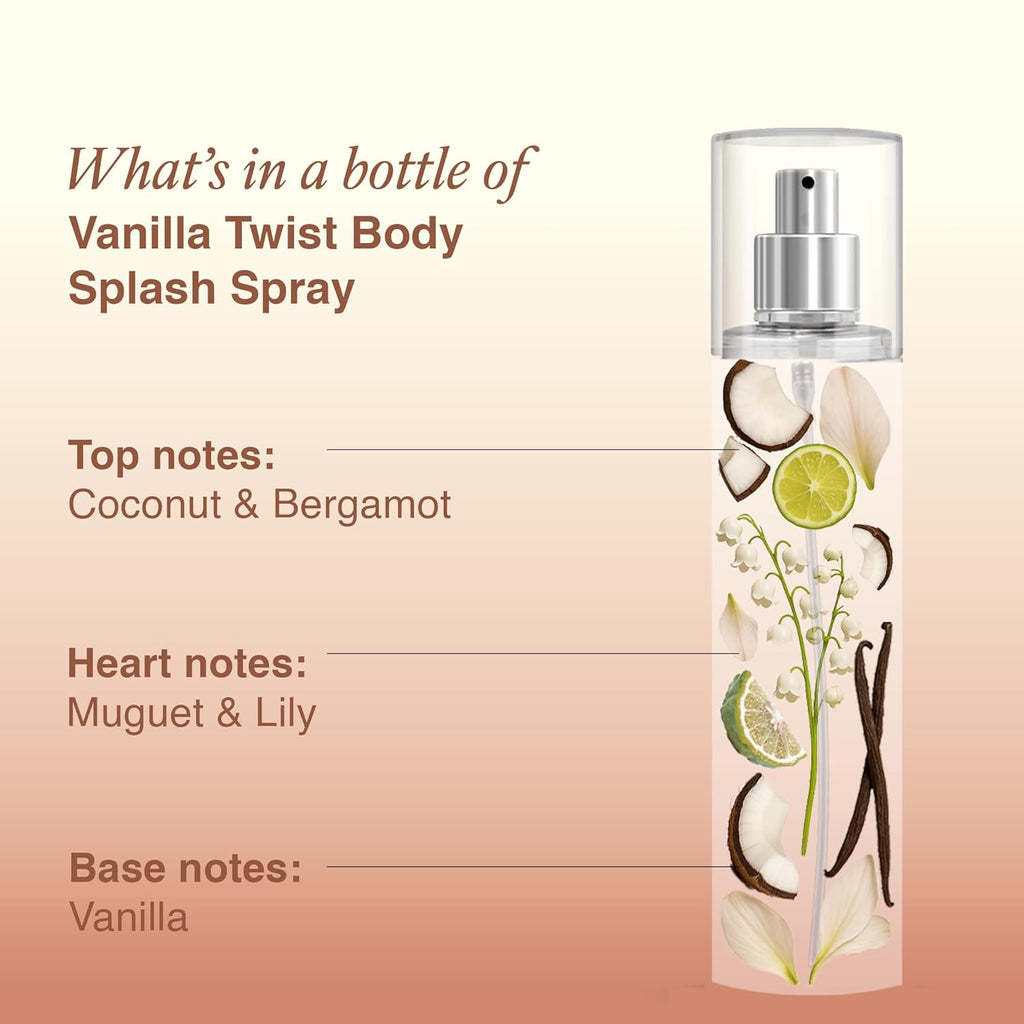 Layer'r Wottagirl Vanilla Twist Body Splash for Women 135ml | Long-lasting body splash with creamy coconut, lily & vanilla notes. Ideal for everyday freshness and daily wear.