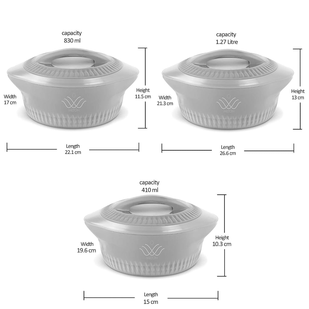 Milton Royal Jr. Insulated Inner Stainless Steel Casserole,Set of 3, (410 ml, 830 ml, 1.27 Litres),Brown |