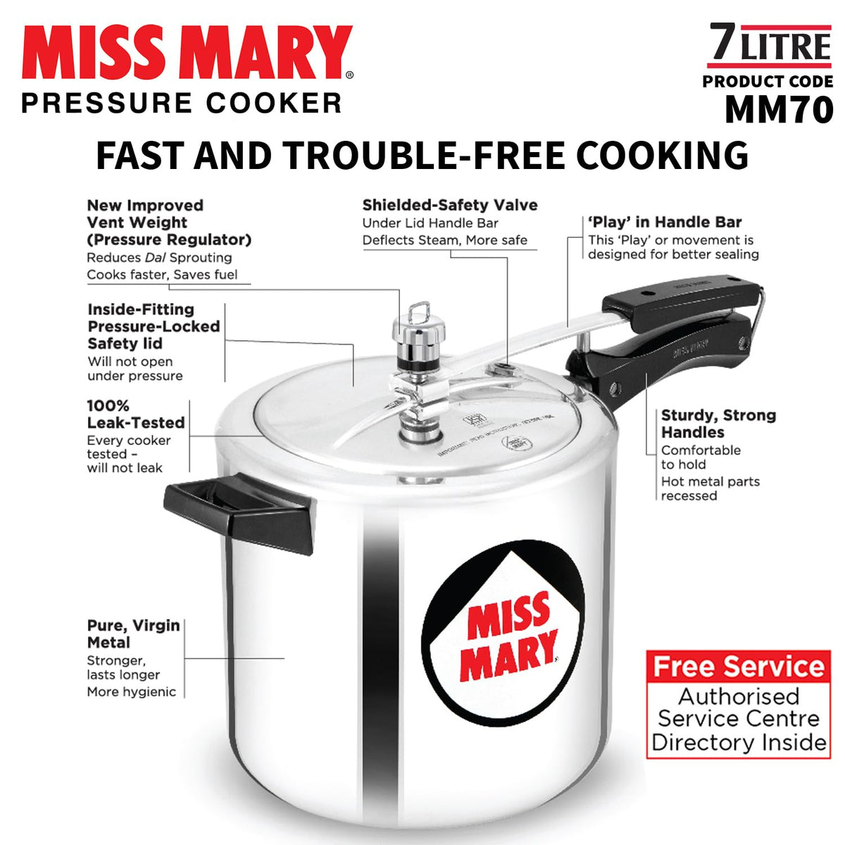Hawkins Aluminium 7 Litre Miss Mary Pressure Cooker, Inner Lid Cooker, Silver (Mm70)