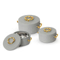 CELLO Ornetto Big Set of 3 Pcs Insulated Steel Casserole Hot Box for Kitchen, Grey (1500ml, 2000ml, 2500ml) |