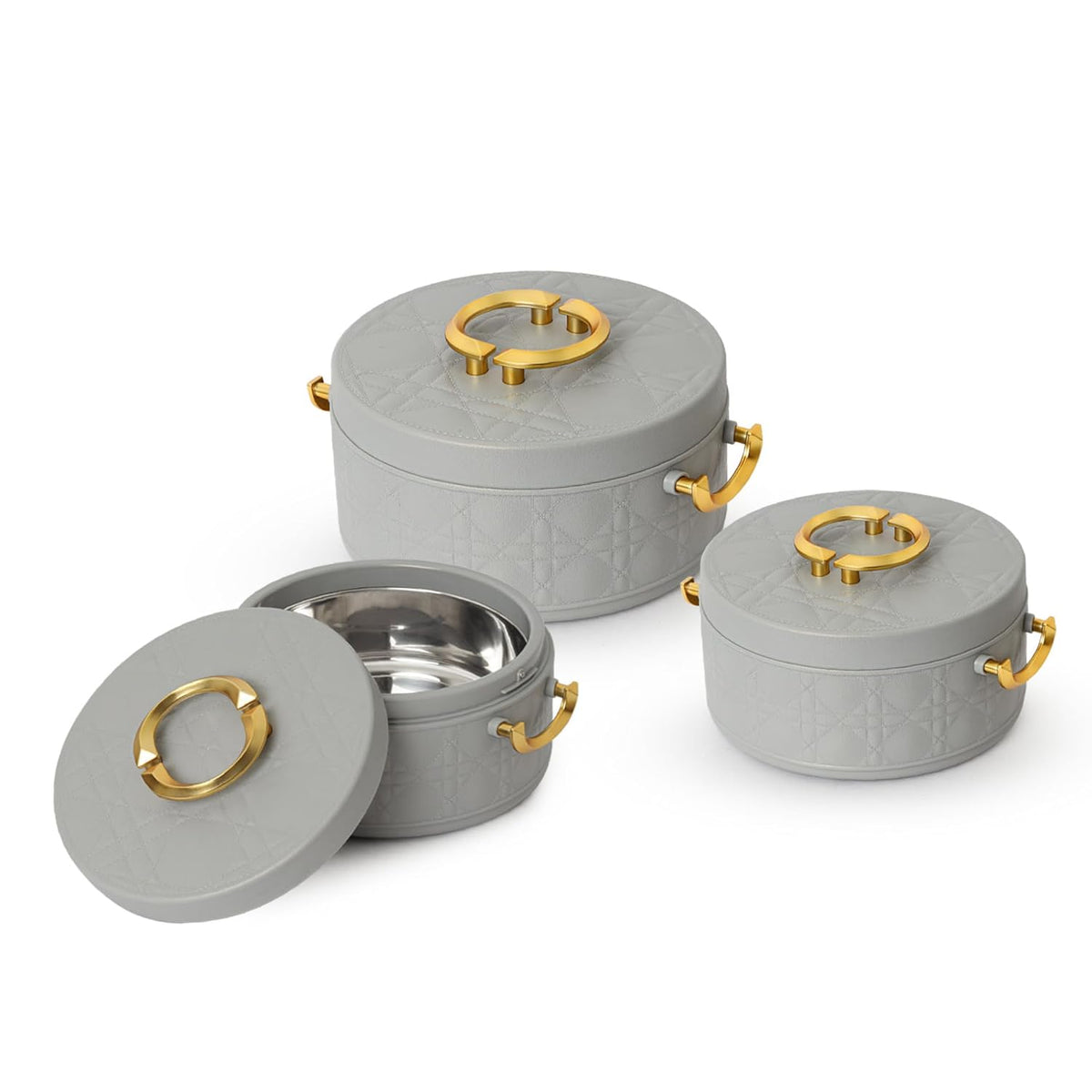 CELLO Ornetto Big Set of 3 Pcs Insulated Steel Casserole Hot Box for Kitchen, Grey (1500ml, 2000ml, 2500ml) |