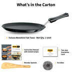 Hawkins Futura 30 cm Flat Tava, Non Stick Tawa with Plastic Handle, Tawa with Rim, Pancake Pan, Flat Pan, Black (NFT30P)