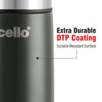 Cello Duro Tuff Steel Series Flip Flask with Jacket | Hot and Cold Stainless Steel Water Bottle | Durable DTP Coating |Vacuum Insulated Bottle for Travel, Home, Office, School | 1000 ml, Green