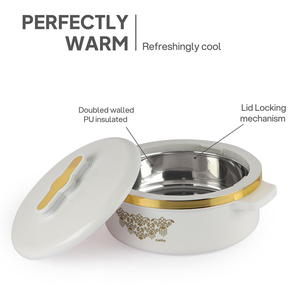 CELLO Exotic Insulated Casserole Set of 3, (500ml, 1000ml, 1500ml) White |
