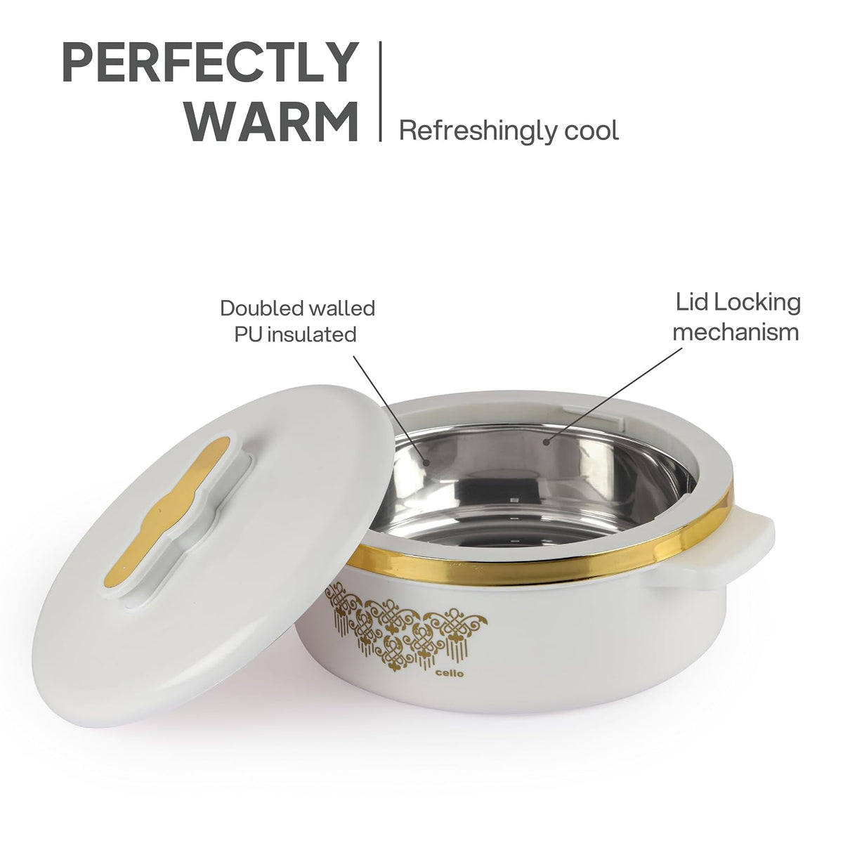 CELLO Exotic Insulated Casserole Set of 3, (500ml, 1000ml, 1500ml) White |