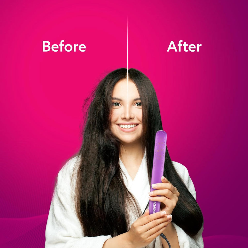 AGARO Hair Straightener, Keratin Infused Ceramic Coated Titanium Plates, Fast Heating, 4 Temperature Settings, Hair Straightening, Hair Styling For Women, Purple