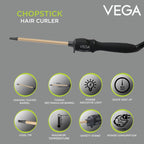 Vega Chopstick Hair Curler - 7x10 mm for Women with Ceramic Coated Barrel, Quick Heat, Cool Tip, Safety Stand, Maximum Temperature, Hair Curler, Black (VHCS-01)