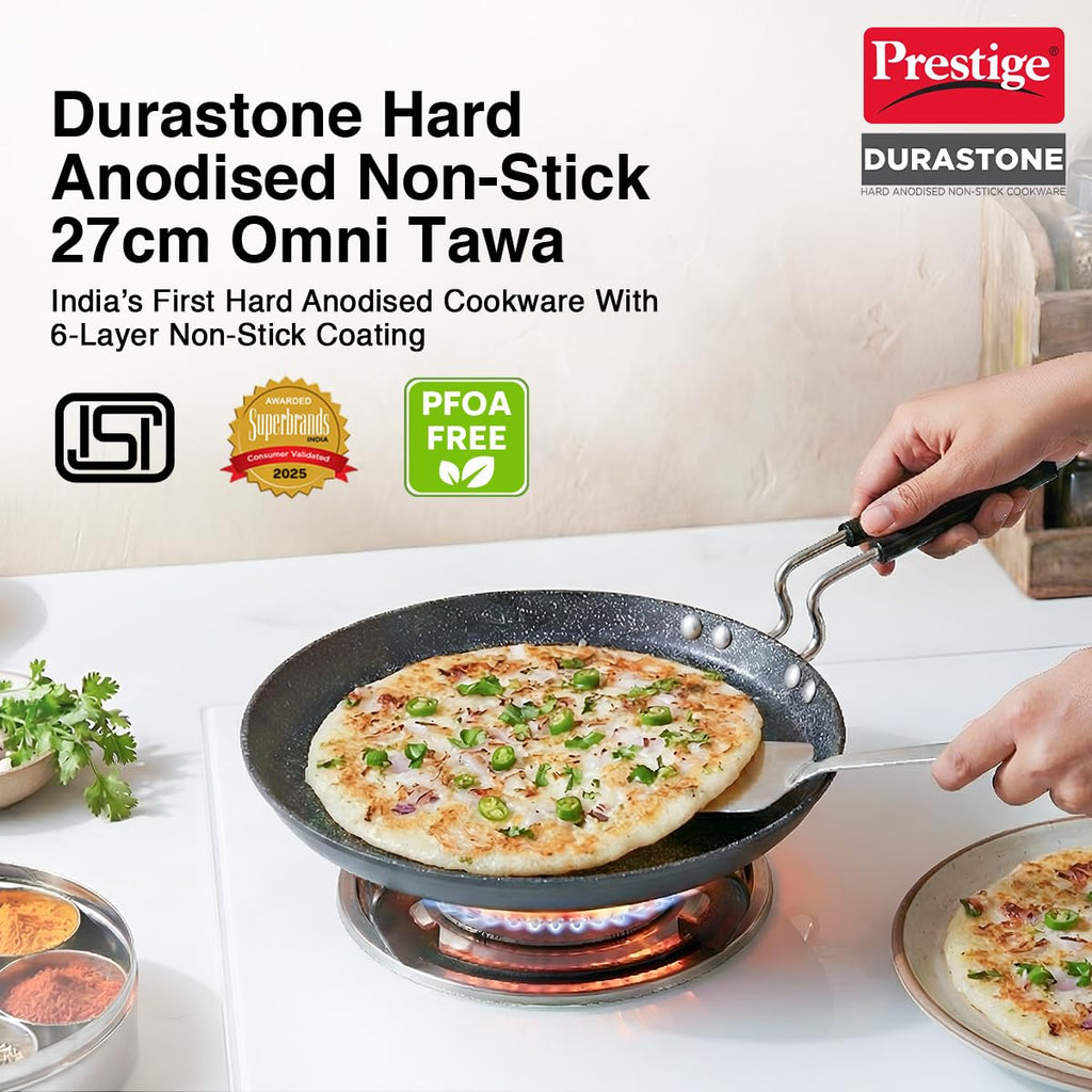 Prestige Durastone Hard Anodised 6 Layer Non-Stick Omni Tawa, 27 cm (Black)
