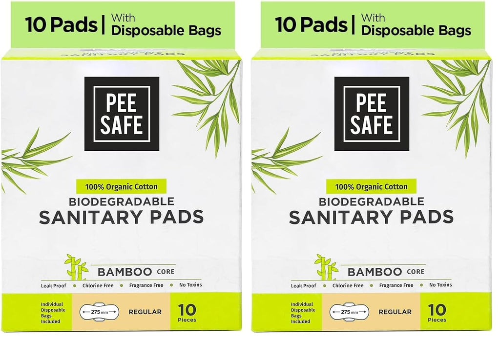PEESAFE 100% Organic Cotton Biodegradable Sanitary Pads, Regular|Anti-Bacterial|Superb Absorbency|Long Lasting Protection|Skin Friendly|Comfortable &...