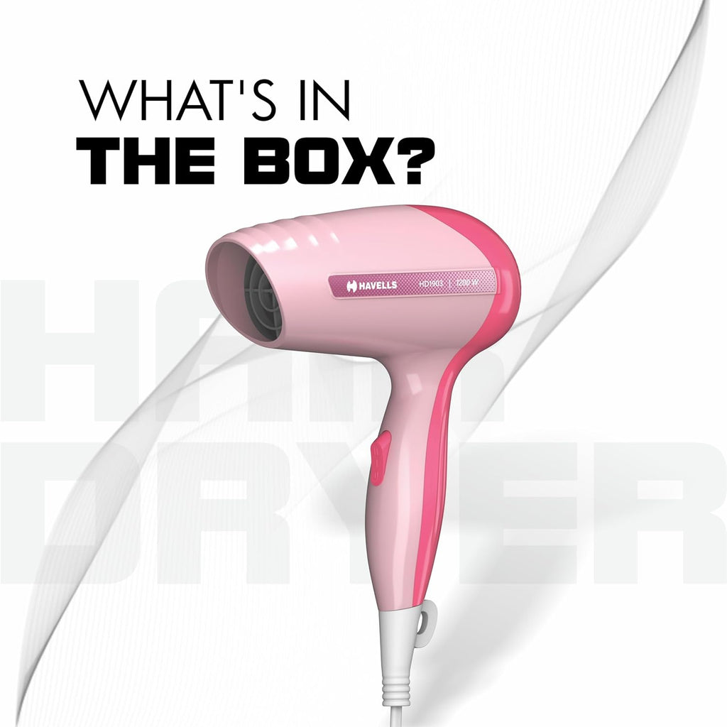 Havells 1200W Powerful Hair Dryer|Overheat Protection|2 Heat Settings (Hot/Warm)|Hd1903-1200 Watts