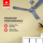 Havells 1200mm Ambrose Energy Saving High Speed Ceiling Fan|Premium Finish, Deco.Fan, Elegant Looks, High Air Delivery| 2 Yr Warranty by Brand | (Pack of 2, Nickel Saphire)