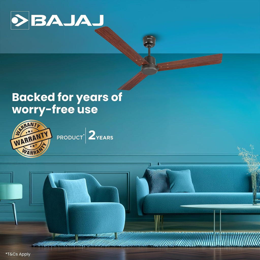 Bajaj Classico Sleek Wood 5S 1200mm Ceiling Fan with Remote | BEE 5 Star Rated Energy Efficient |