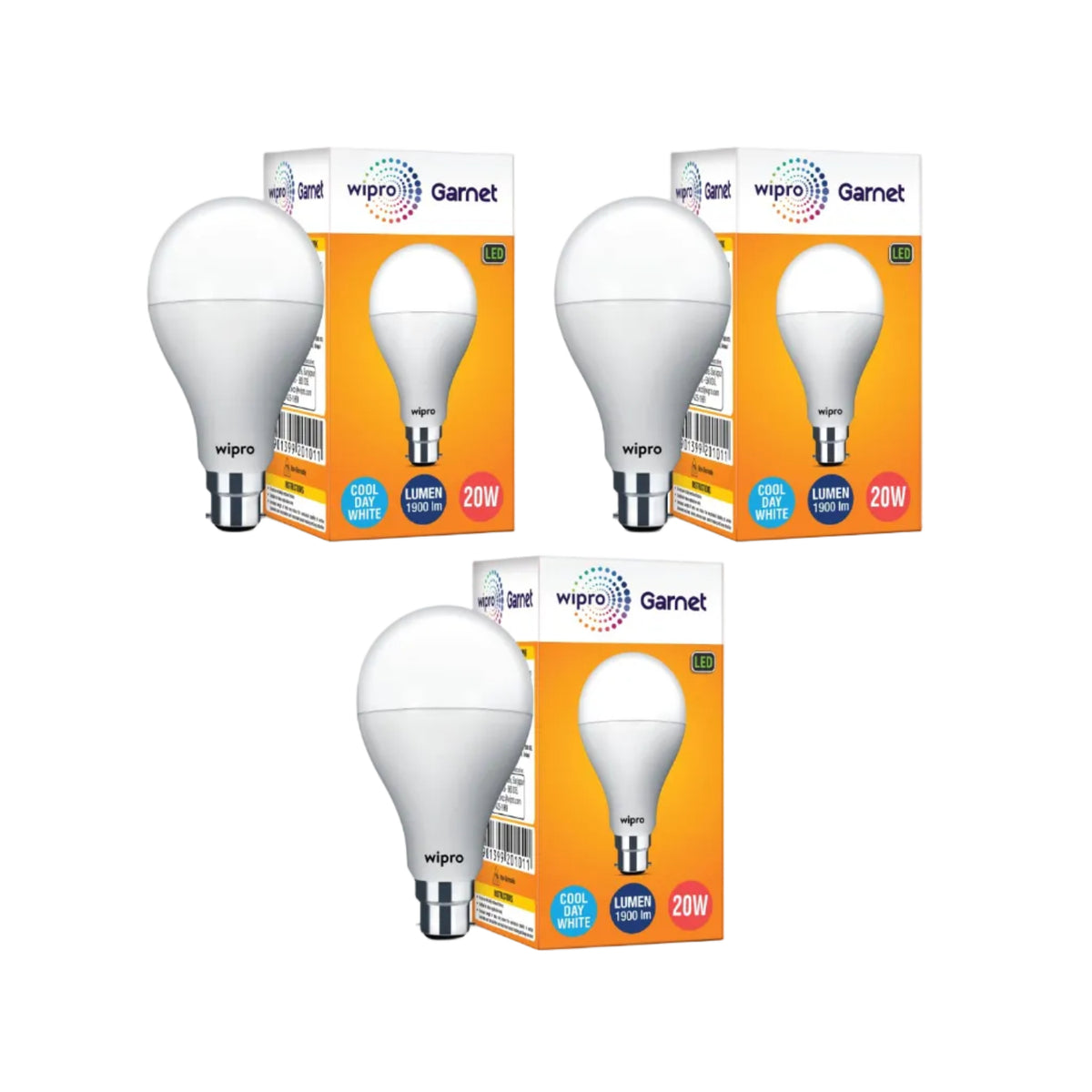 wipro Garnet Base B22 20-Watt LED Bulb (Pack of 3, White)