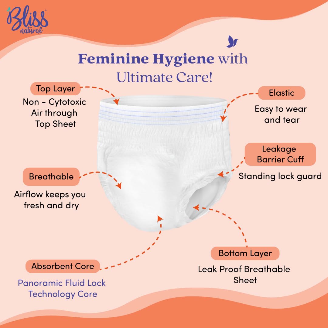 BLISSNATURAL Maternity Diapers for Women Pack of 10 | Waist Size 28"- 45" (L-XL) |