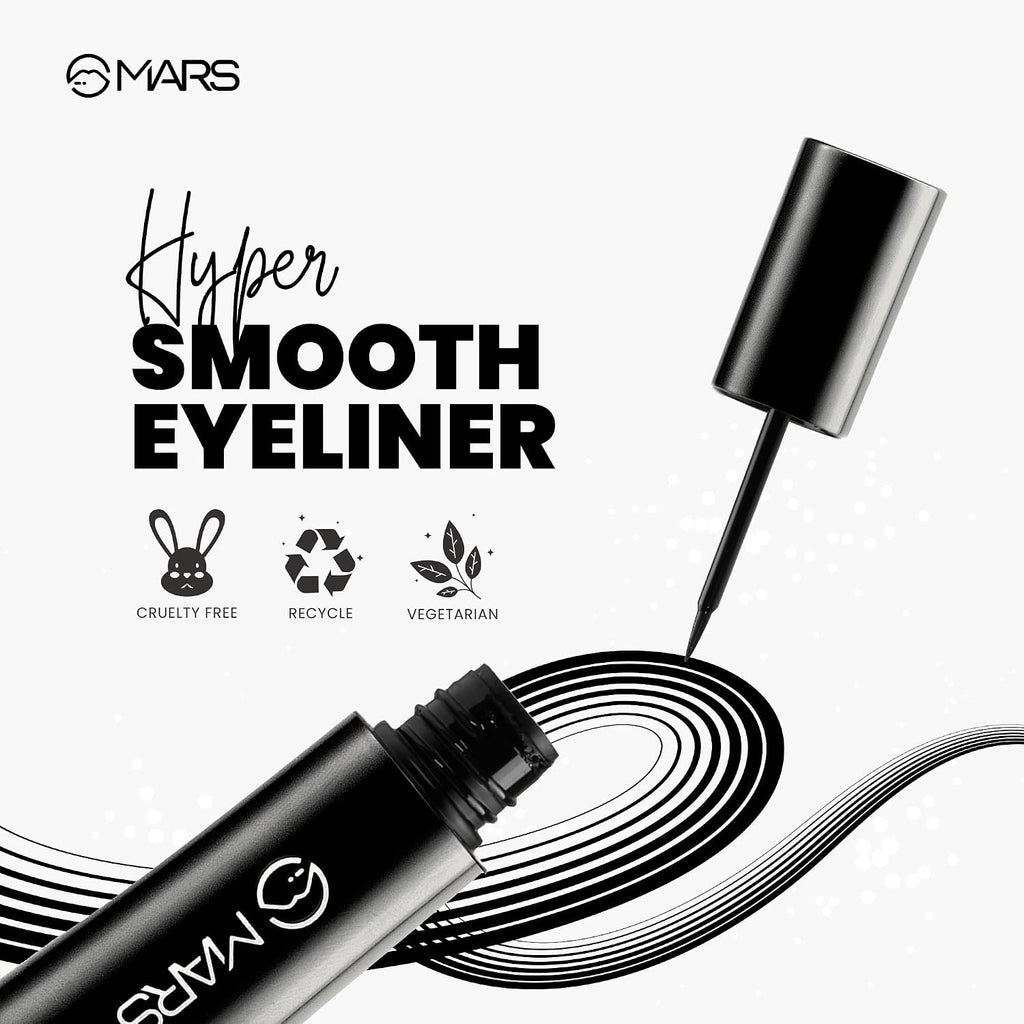 MARS Hyper Smooth Water Resistant Eyeliner | Long Lasting | Smudge Proof | One Swipe Precise Application Eye Liner for Women (10 gm)