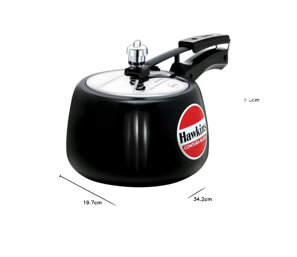 Hawkins 3.5 Litre Contura Black Pressure Cooker, Hard Anodised Inner Lid Cooker, Handi Cooker, Black (CB35)