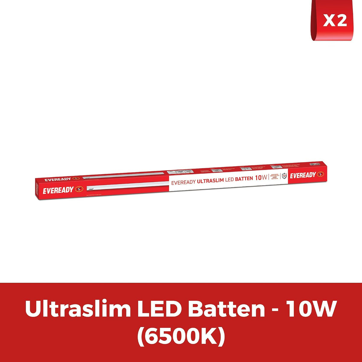 EVEREADY Ultraslim 10W LED Batten, Cool Day Light (6500K), Stylish, Energy-Efficient & Durable Lighting Solution, Pack of 2
