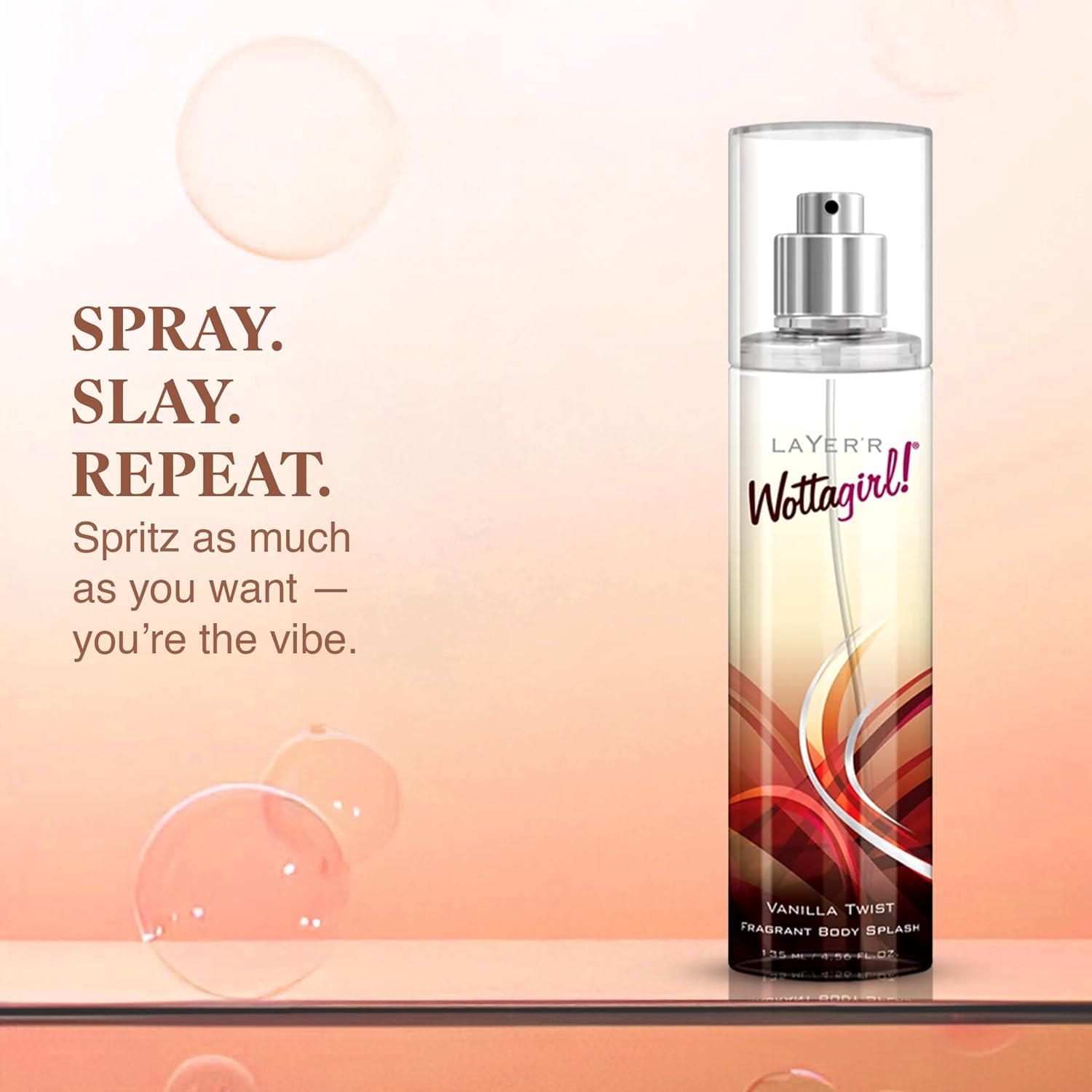Layer'r Wottagirl Vanilla Twist Body Splash for Women 135ml | Long-lasting body splash with creamy coconut, lily & vanilla notes. Ideal for everyday freshness and daily wear.
