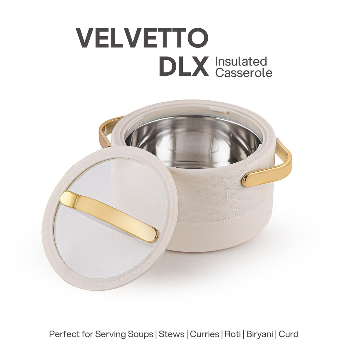 CELLO Velvetto Deluxe 2500 Insulated Casserole Hot Box for Kitchen 2500 ml, Cream |