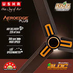USHA AeroEdge Plus 1200mm BLDC Ceiling Fan with IR Remote |LED Indicator|BEE 5 Star Rated Energy Efficient |100% Copper Motor|High Air Delivery 220CMM|3-Year Motor & 2-Year PCB Warranty|(Smoke Brown)