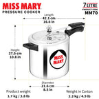 Hawkins Aluminium 7 Litre Miss Mary Pressure Cooker, Inner Lid Cooker, Silver (Mm70)