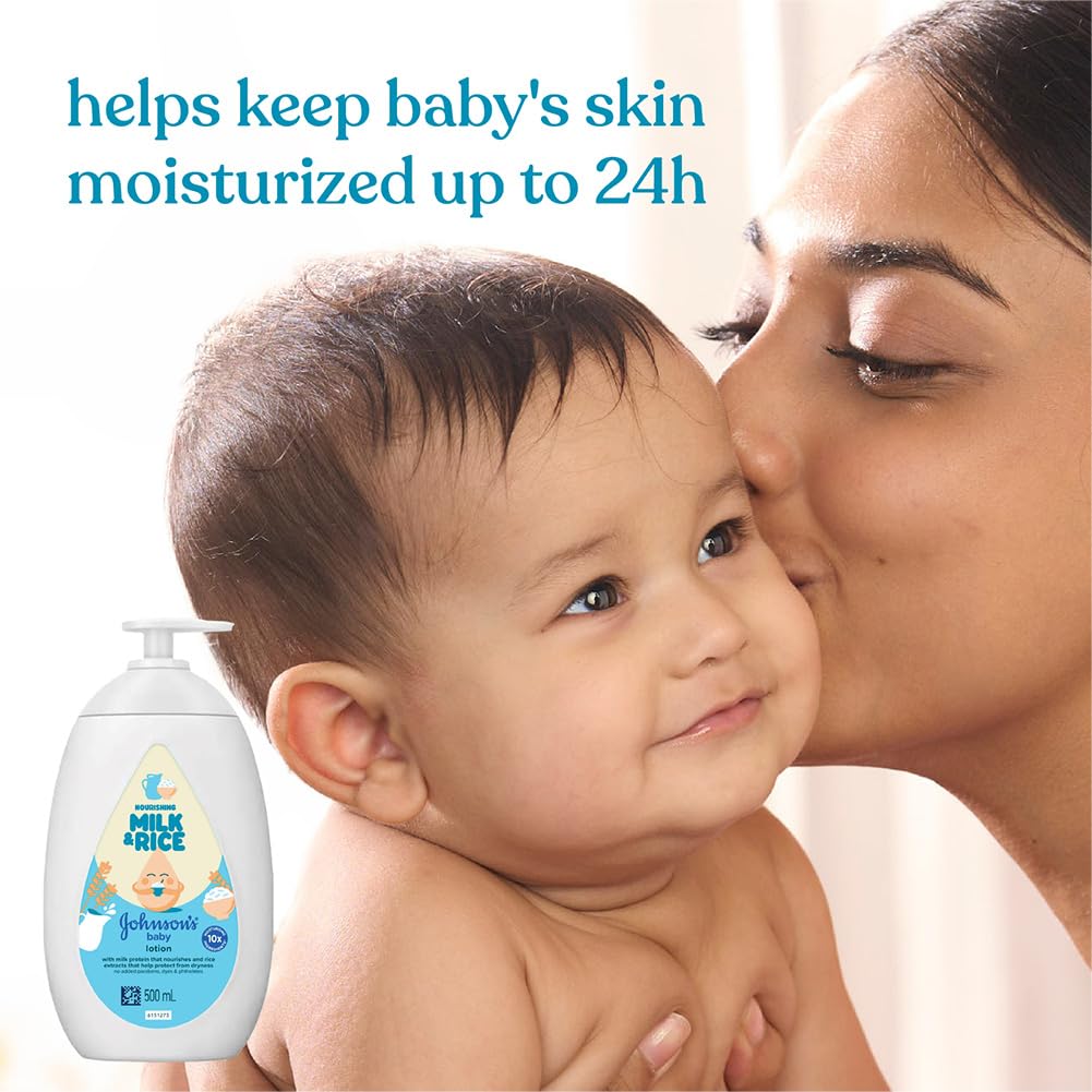 Johnson's Baby Milk and Rice Baby Lotion 500 ml| All Skin Types Including Sensitive Skin | With Milk Protein