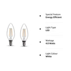 wipro Garnet Base E14 4-Watt LED Bulb (Pack of 4, Yellow)