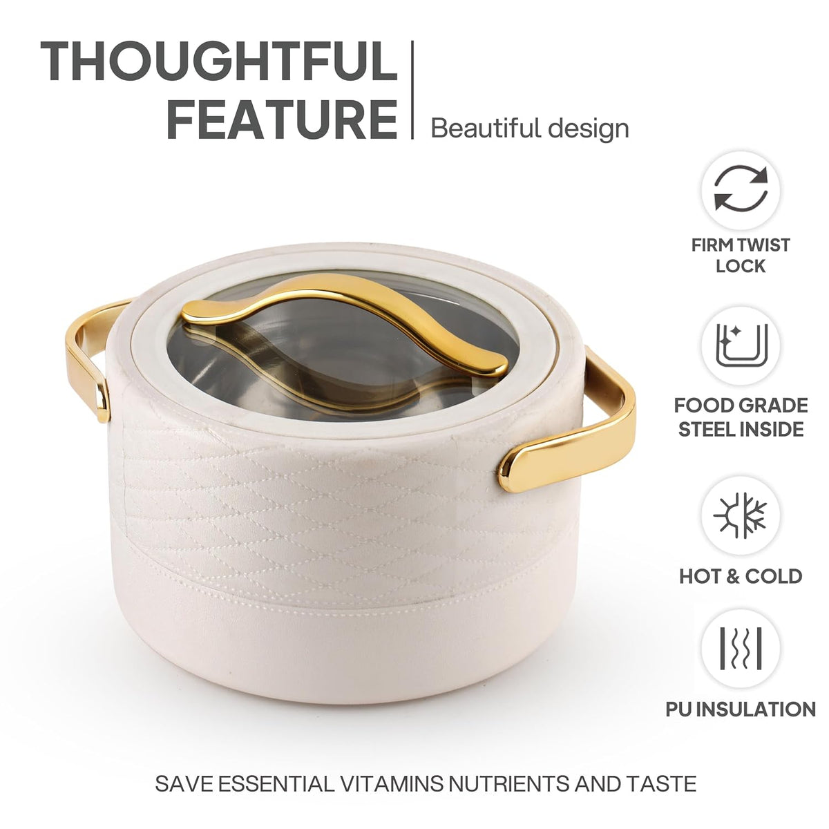 CELLO Velvetto Deluxe 1500 Insulated Casserole Hot Box for Kitchen 1500 ml, Cream |