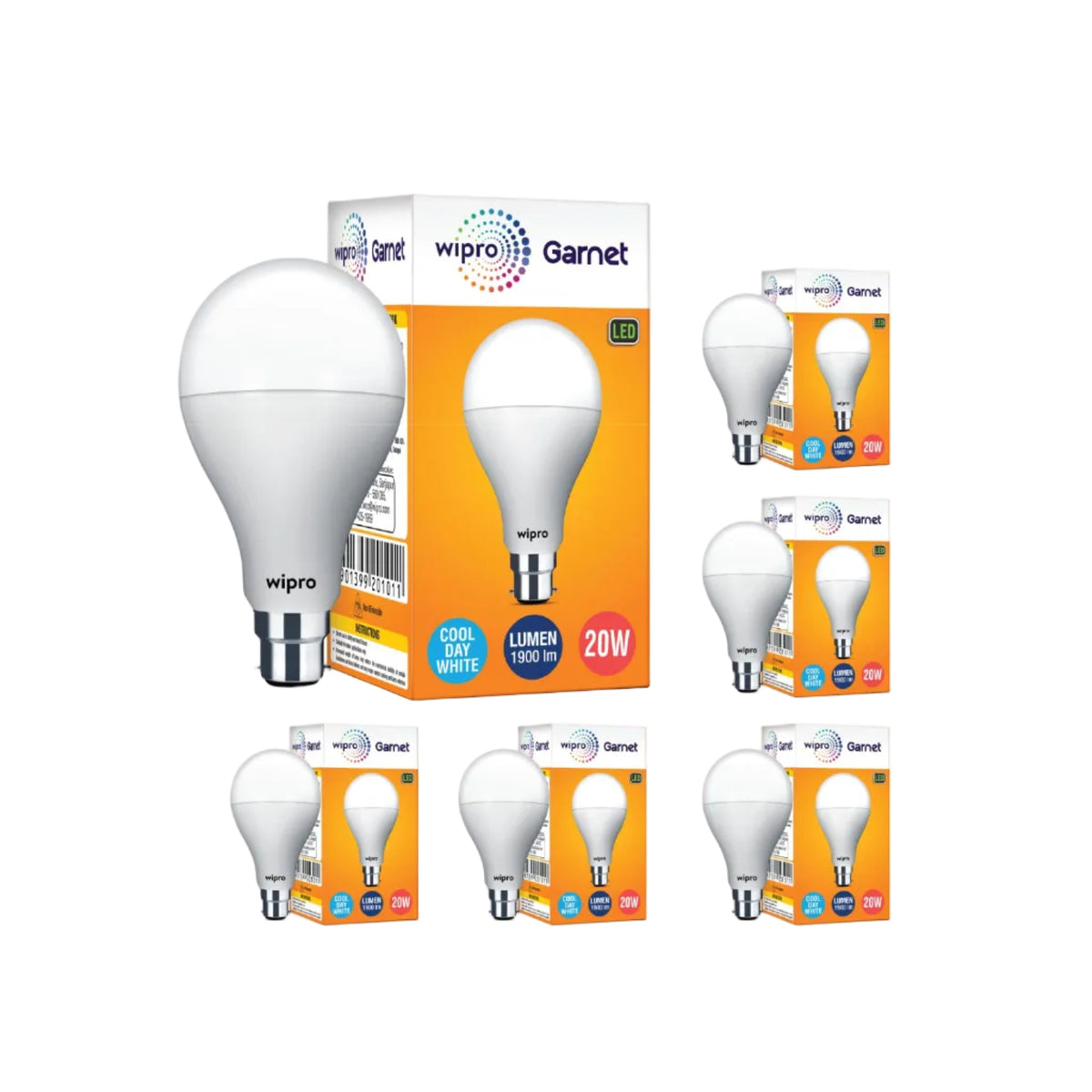 wipro Garnet Base B22 20-Watt LED Bulb (White) - Pack of 6