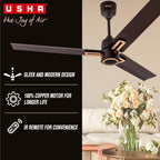 USHA AeroEdge Plus 1200mm BLDC Ceiling Fan with IR Remote |LED Indicator|BEE 5 Star Rated Energy Efficient |100% Copper Motor|High Air Delivery 220CMM|3-Year Motor & 2-Year PCB Warranty|(Smoke Brown)