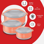 MILTON Divine Jr. Inner Stainless Steel Serving Casserole Gift Set of 3 (430 ml, 830 ml, 1400 ml)