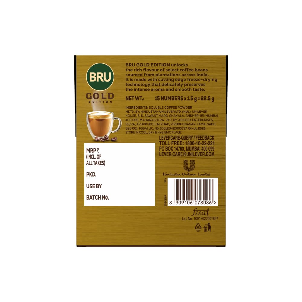 Bru Gold Edition 22.5g (Pack of 15 Single serve sachets)