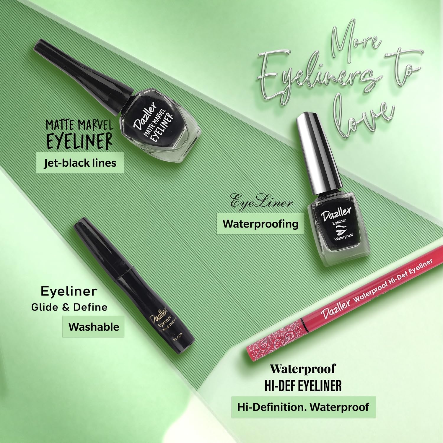 Dazller Eyeliner, 6.5mL (Pack of 3), Black, Velvet Matte, Washable, Water-resistant, Smudge-proof