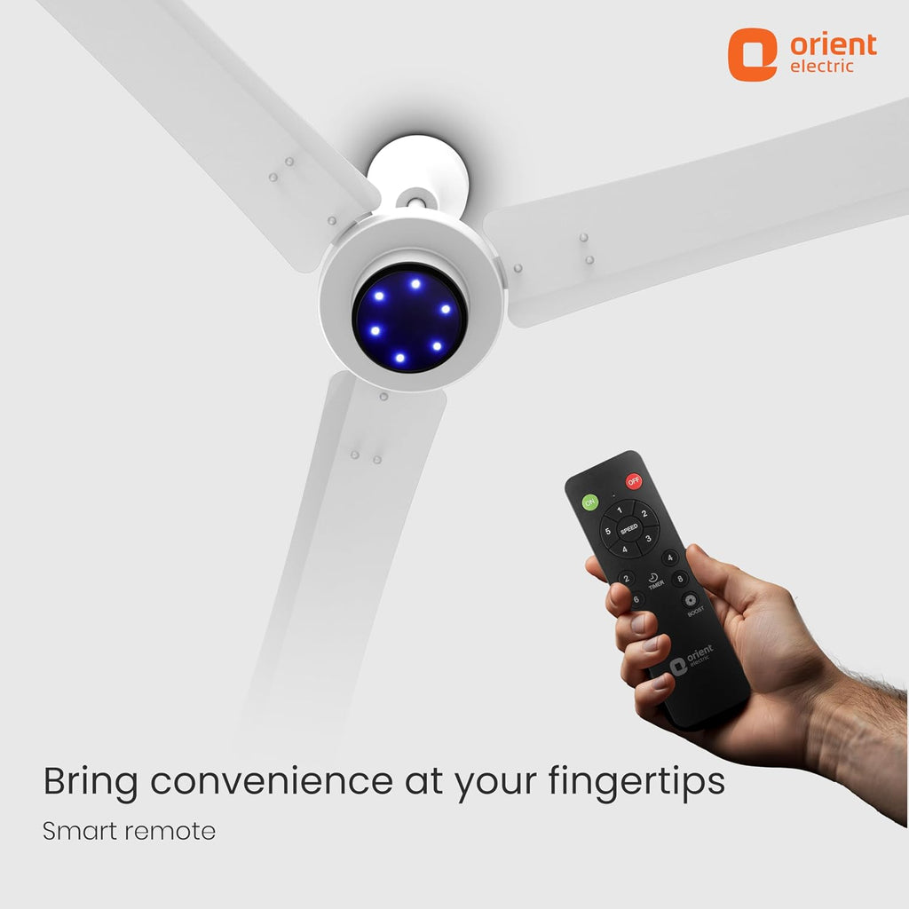 Orient Electric Uniquely Designed I Tome Pro 1200 mm BLDC Ceiling Fan with Remote | LED Indicator Lights, BEE 5 Star Rated Energy Efficient Fan | High Air Delivery, 3 Years Warranty by Orient - White