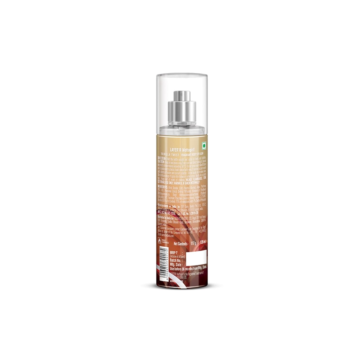 Layer'r Wottagirl Vanilla Twist Body Splash for Women 135ml | Long-lasting body splash with creamy coconut, lily & vanilla notes. Ideal for everyday freshness and daily wear.