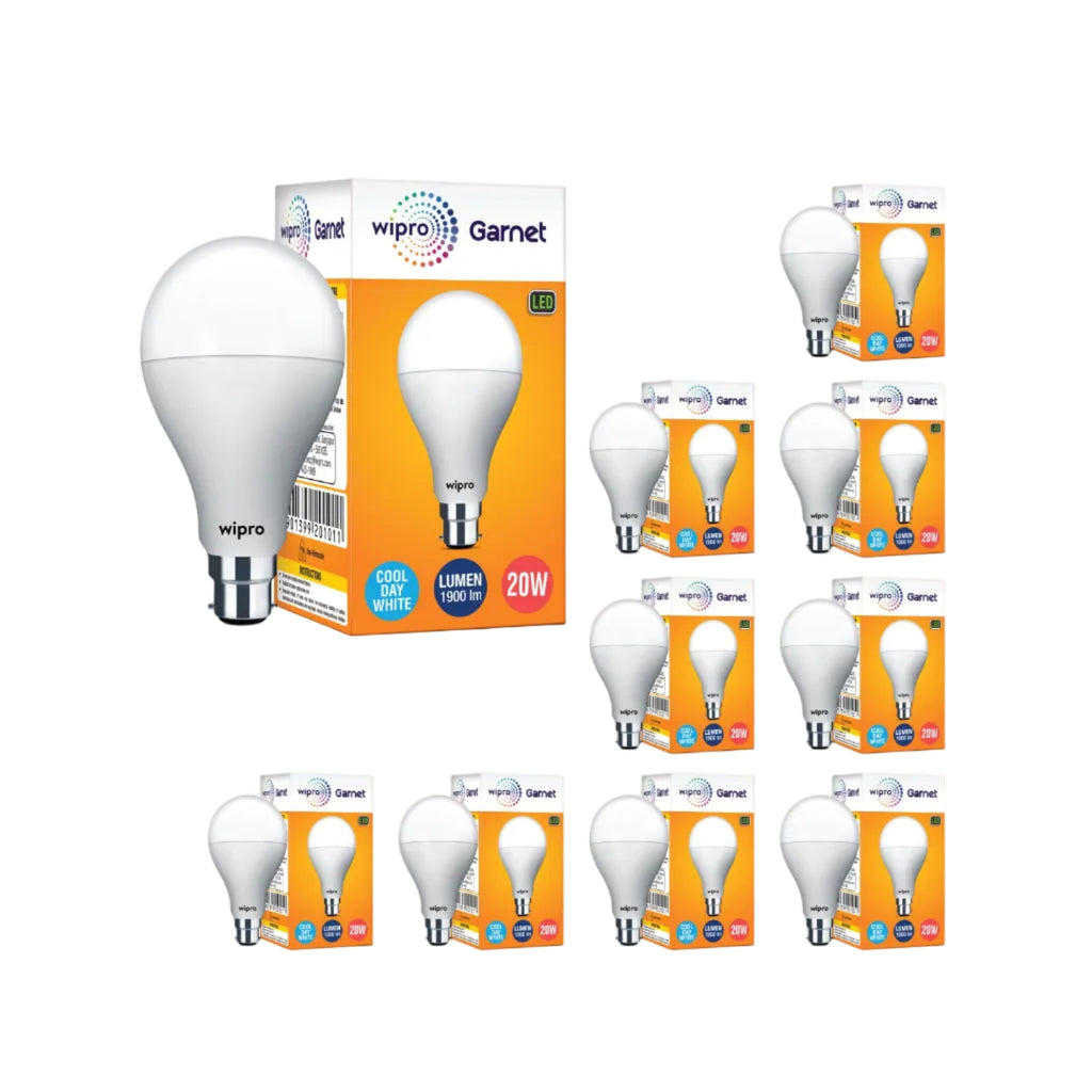 wipro Garnet Base B22 20-Watt LED Bulb (White) - Pack of 10