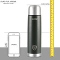 CELLO Duro Flip Stainless Steel Hot & Cold Flip Lid Flask with Jacket 1000 ml Black | Double Wall Vacuum Insulated Rust & Scratch Resistant Leakproof Thermosteel Flask Water Bottle For Office & Travel