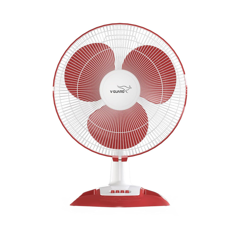 V-Guard Esfera Table Fan | 3 Speed Settings | 1350 RPM Powerful Motor | Corrosion Resistant Powder-Coated Metal Guards | White Red | 40cm (400mm)