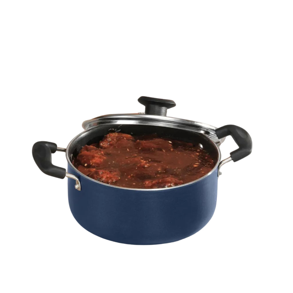 Vinod Zest Aluminium Non Stick Saucepot with Glass Lid - 4.2 Litre, 22 cm | 3 mm Extra Thick | Swiss Quality | 3 Layer Coating | Metal Spoon Friendly - 1 Year Warranty