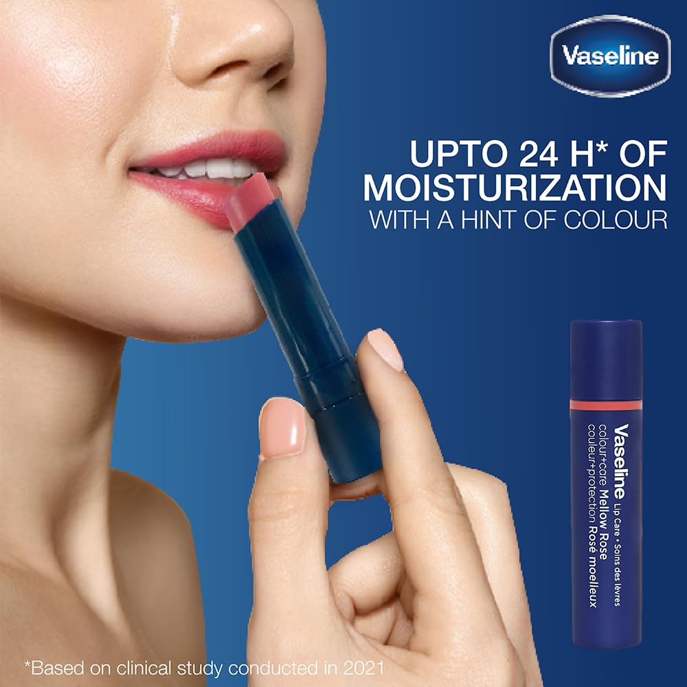 Vaseline Lip Care | Colour+Care Mellow Rose Tinted Lip Balm Stick | up to 24Hr* moisturization | with manuka honey | 3g