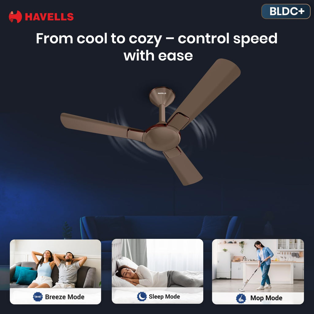 Havells 1200mm Enticer BLDC Prime Ceiling Fan| Compatible with Regulator & Remote| Upto 55% Energy Saving|